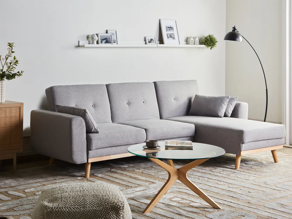 Eckschlafsofa 3-Sitzer KAARINA Stoff Grau linksseitig
