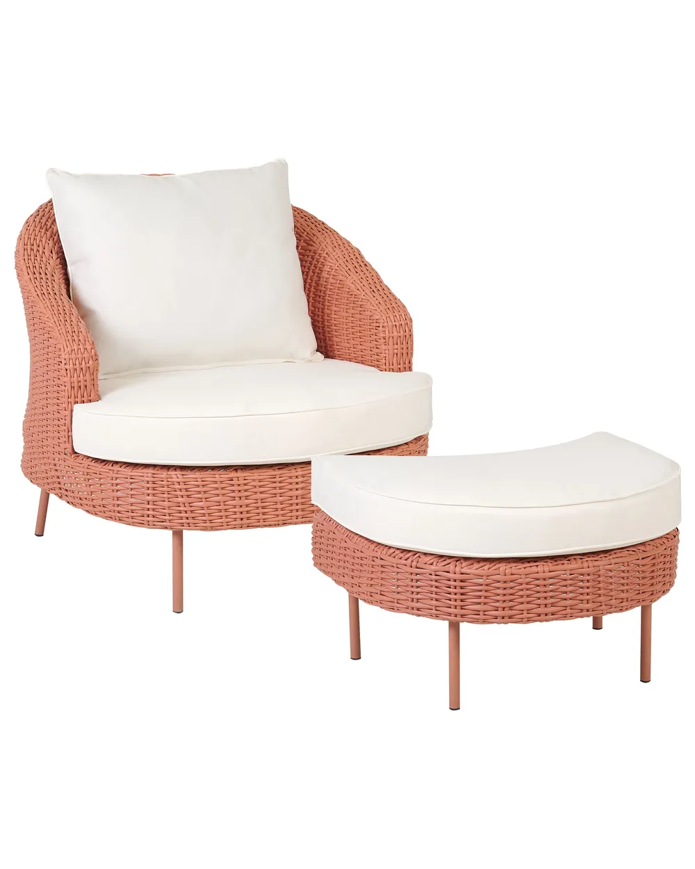 Gartensessel mit Ottomane ARCILLE II Polyrattan Pfirsichrosa