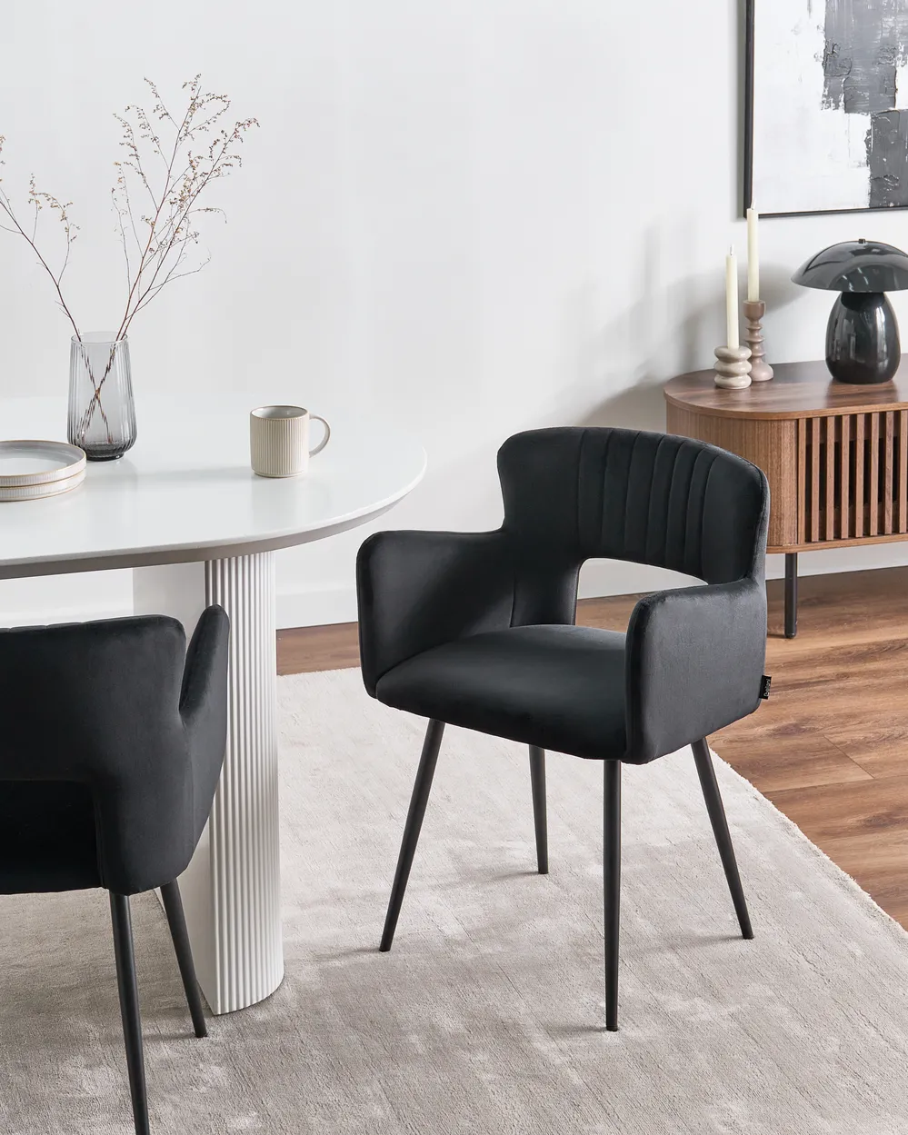 Esszimmerstuhl 2er Set SANILAC Samtstoff Schwarz
