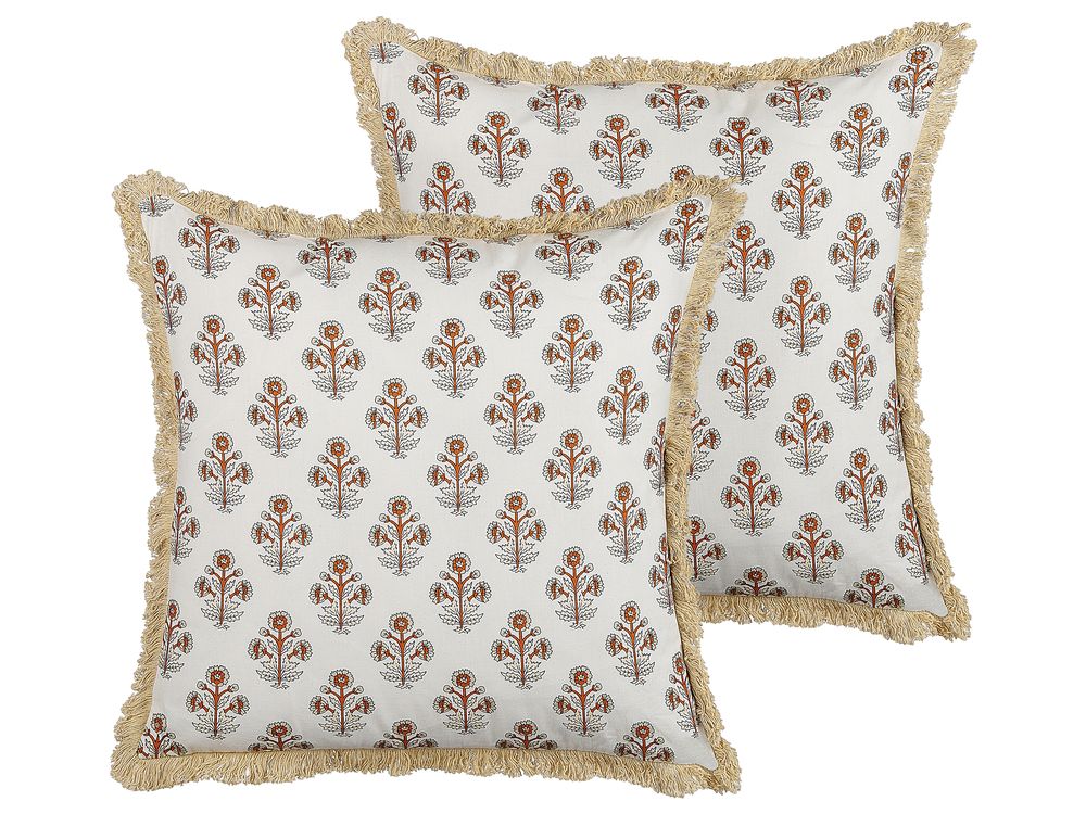 Dekokissen 2er Set OMORIKA 45 x 45 cm Baumwolle Weiß Blumenmuster