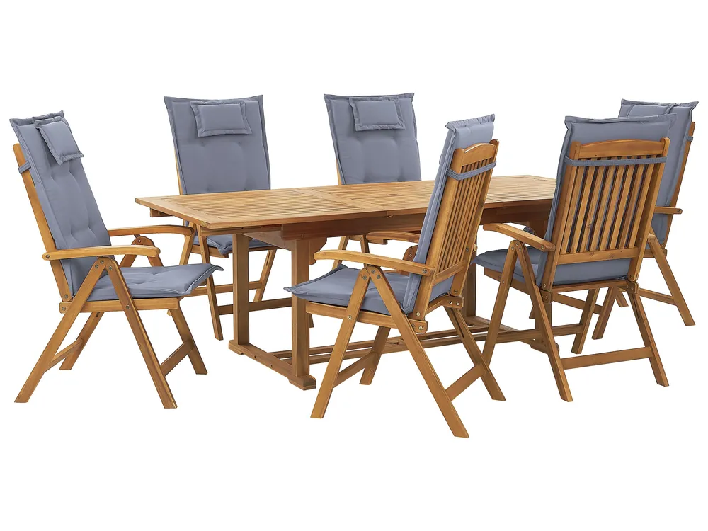 Gartenmöbel Set 6-Sitzer JAVA inkl. Kissen Akazienholz Blau