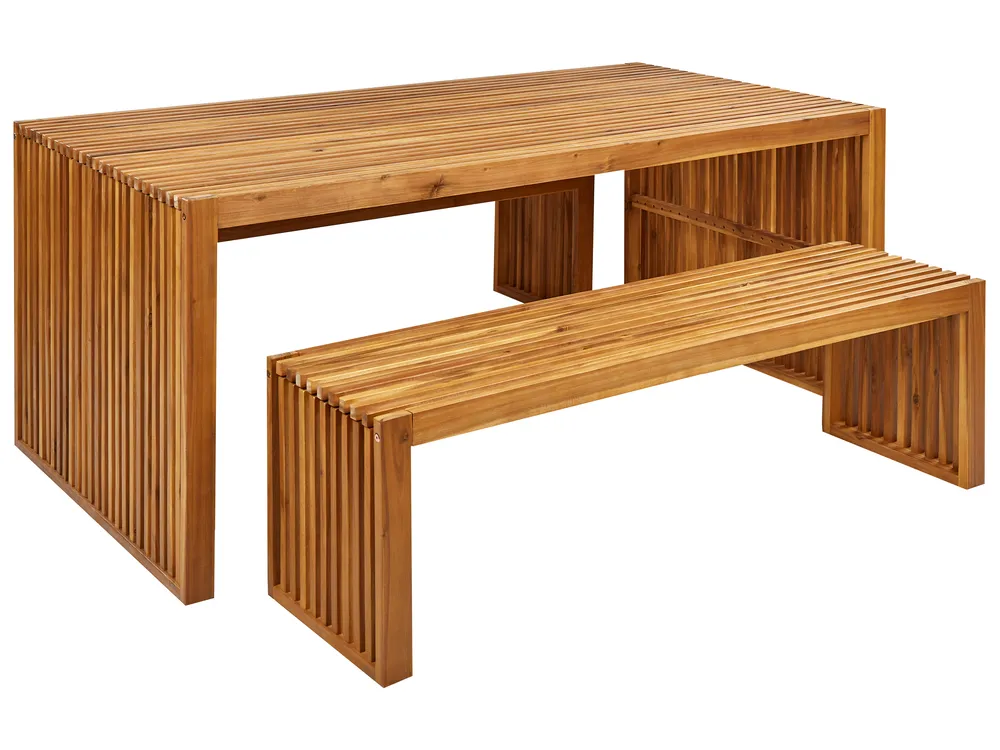 Garden Dining Set with Benches 6 Seater SULZANO Acacia Wood Brown