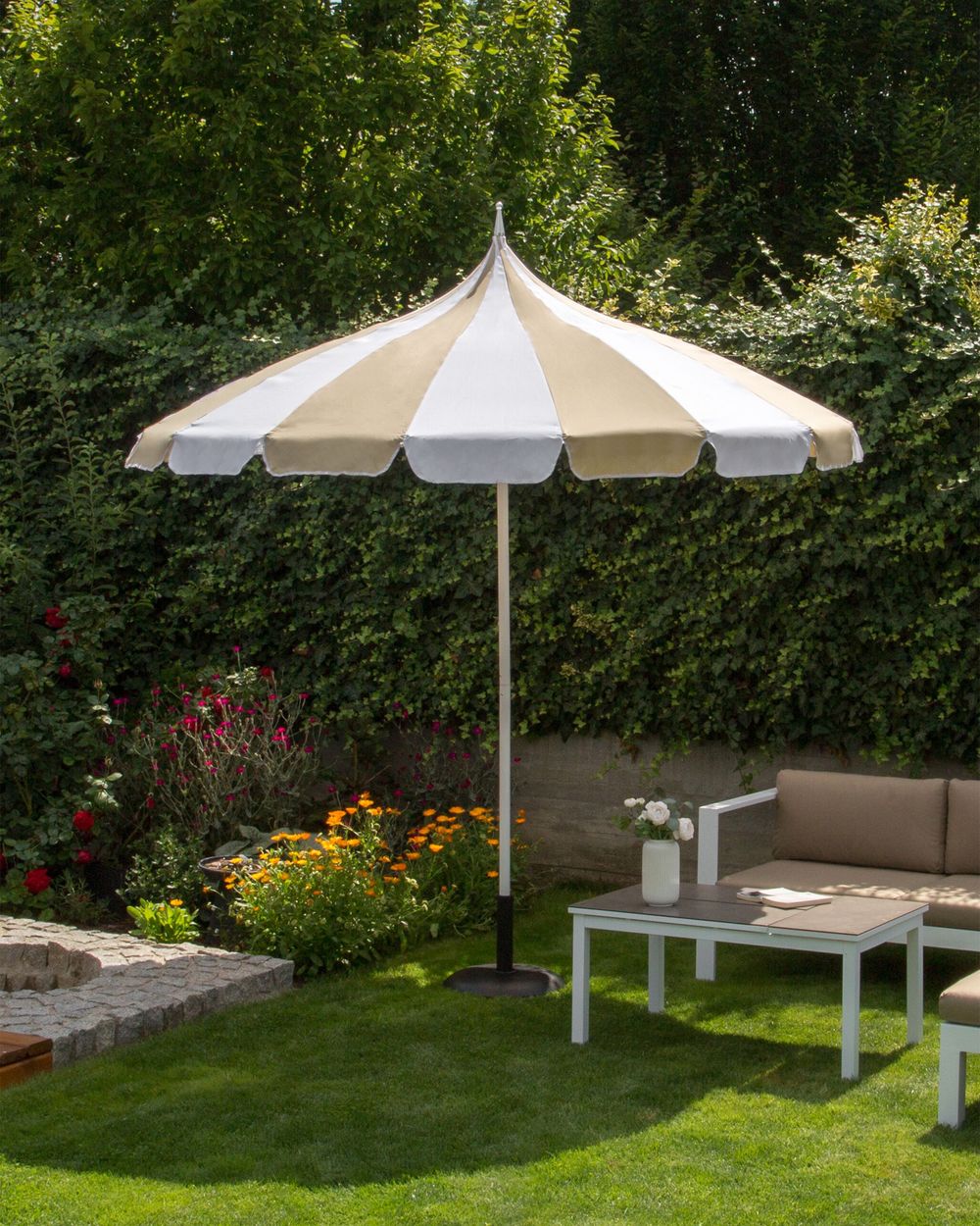 Market Parasol 245 cm MINOA White/ Beige