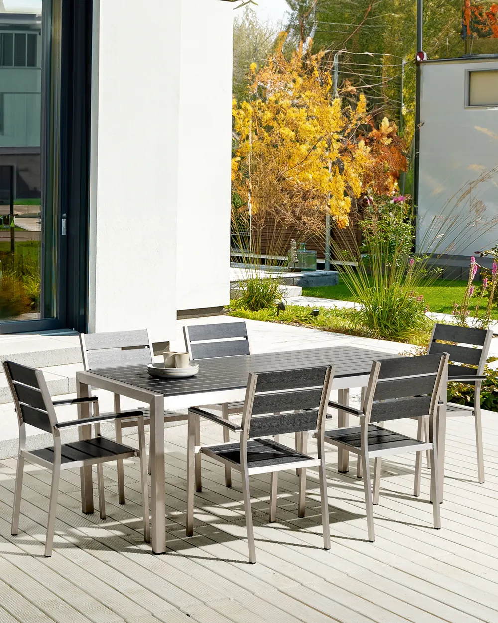Gartenstuhl 6er Set VERNIO Schwarz / Silber
