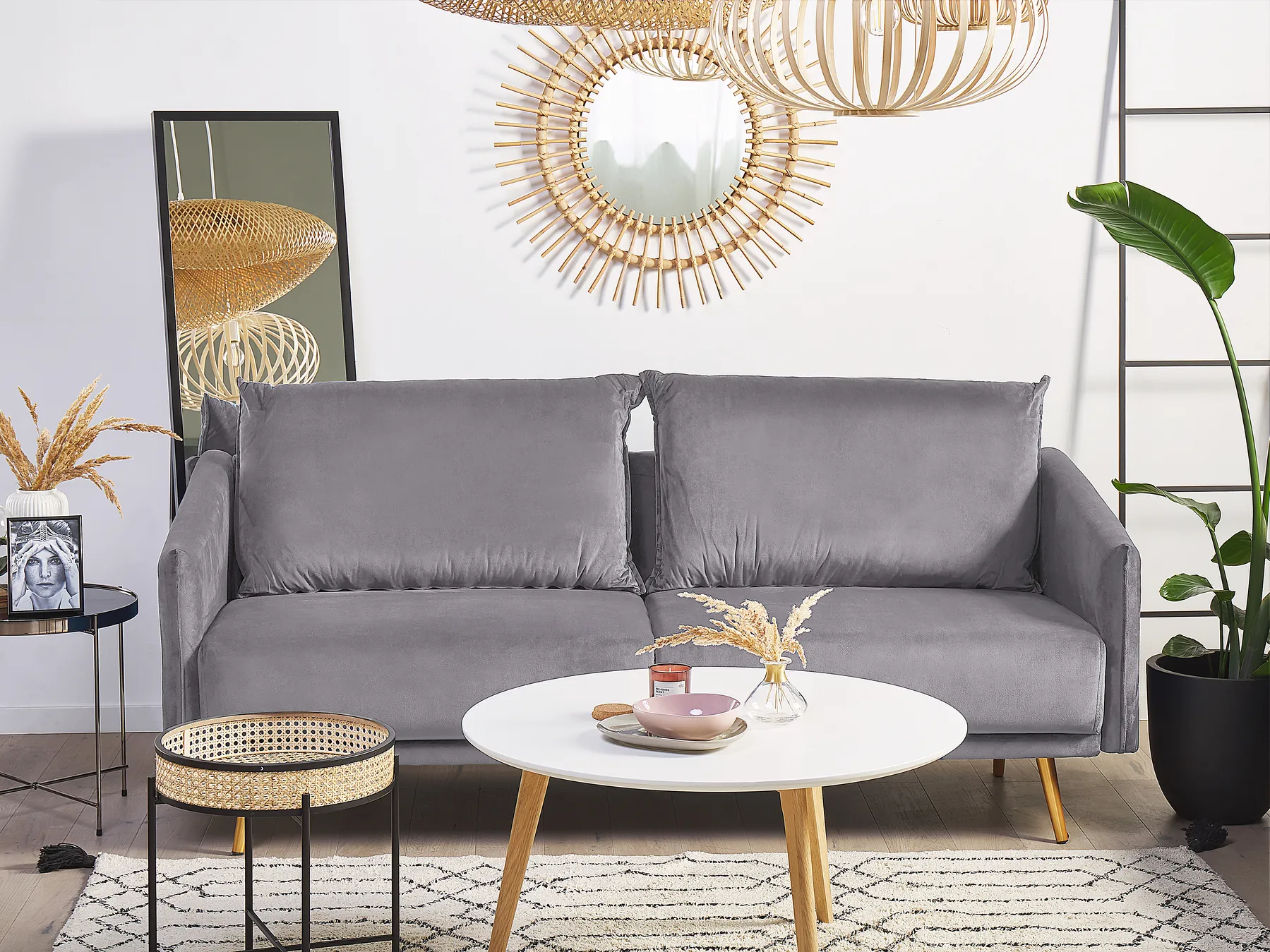 Sofa 3-Sitzer MAURA Samtstoff Grau_789176