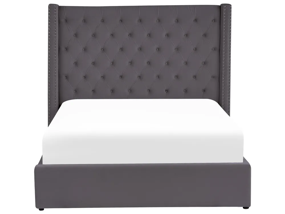 Ottoman Bed LUBBON Velvet Grey 140 x 200 cm (EU Double)_833508