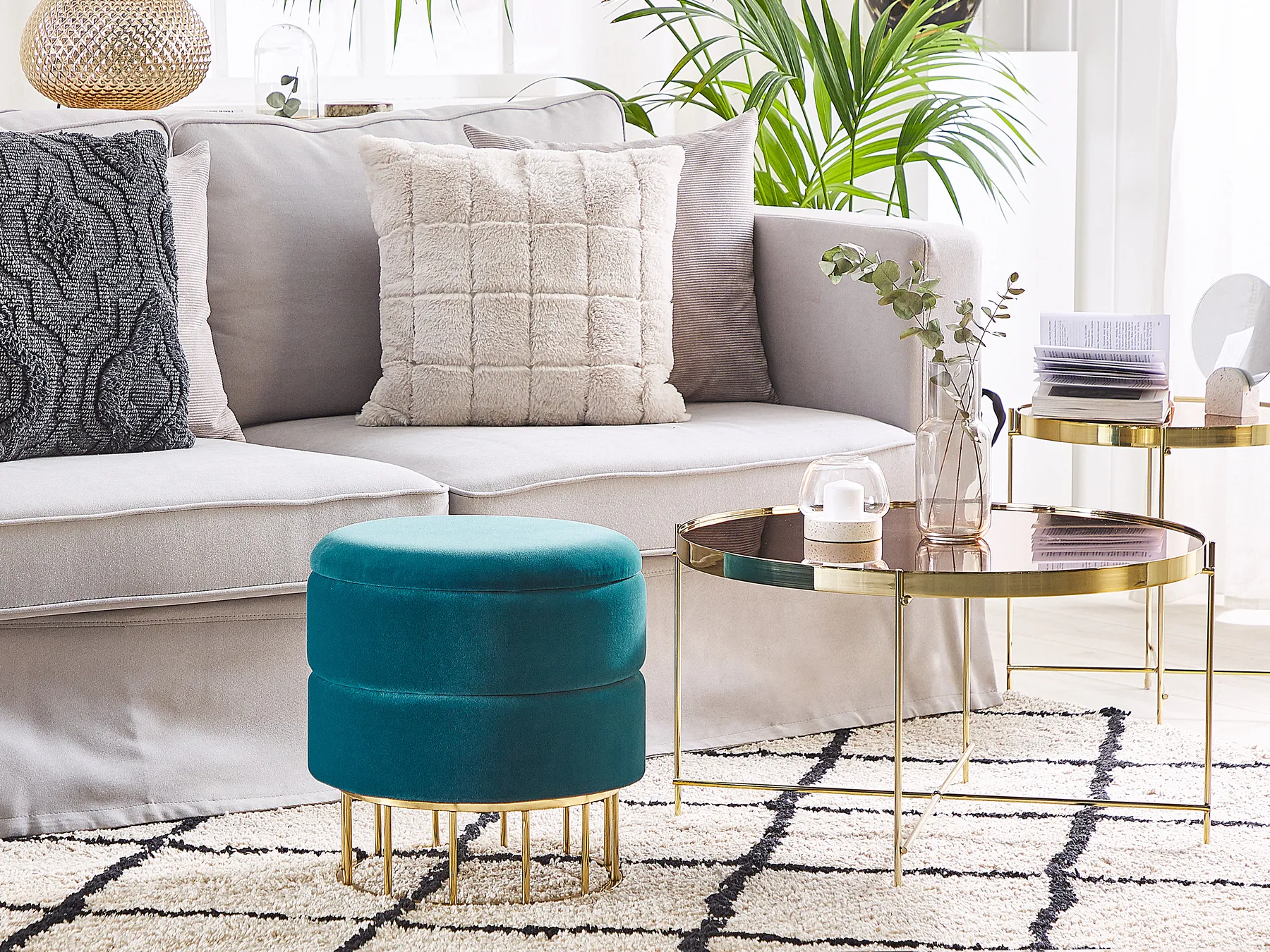Pouf mit Stauraum ELGIN Samtstoff Blaugrün_772392