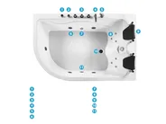Kotna masažna kad z osvetlitvijo LED CALAMA 180 x 120 cm Bela Leva stran_781606