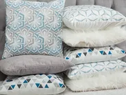 Set of 2 Decorative Cushions CLEOME 45 x 45 cm White Grey Blue Geometric Pattern_769299