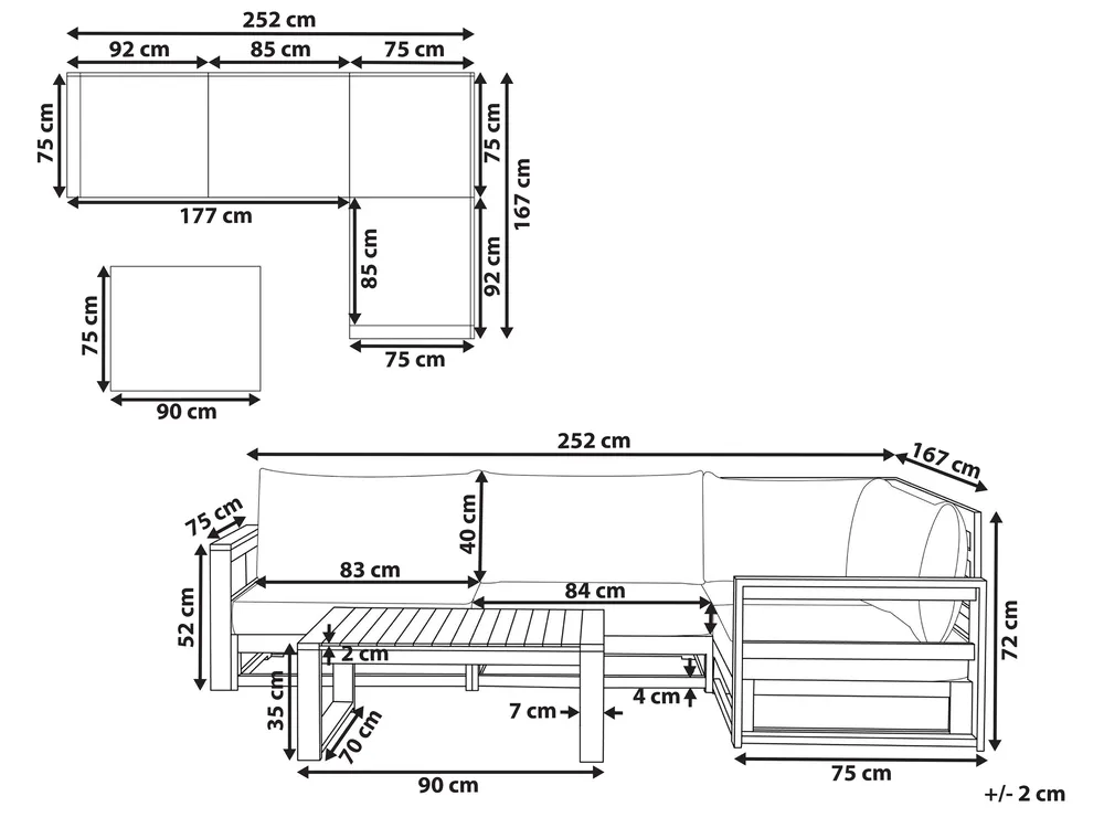 Garten Ecksofa mit Tisch 4-Sitzer TIMOR modular zertifiziertes Akazienholz Hellbraun linksseitig_837938