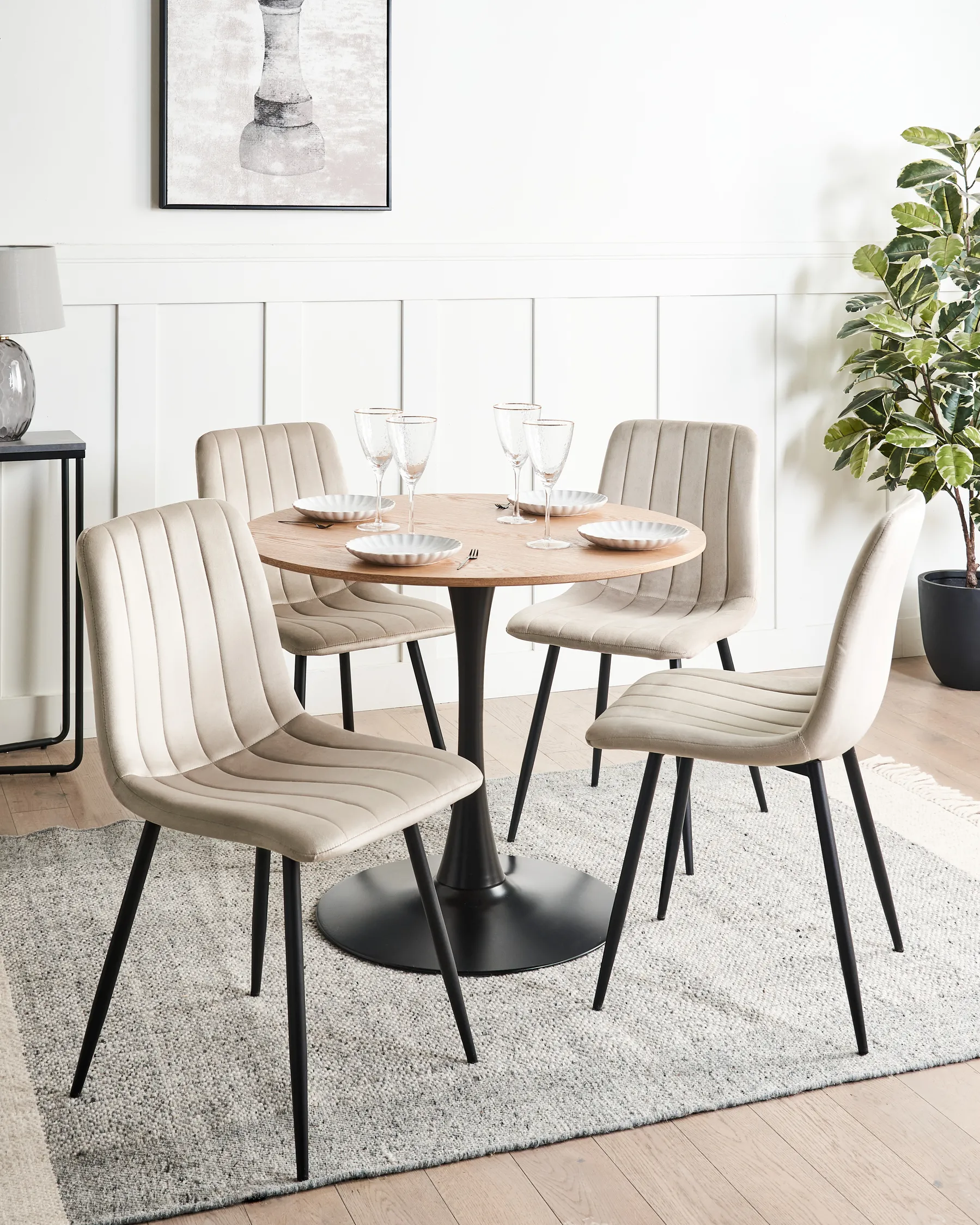 Esszimmerstuhl 4er Set KALISPELL Samtstoff Beige_1066916