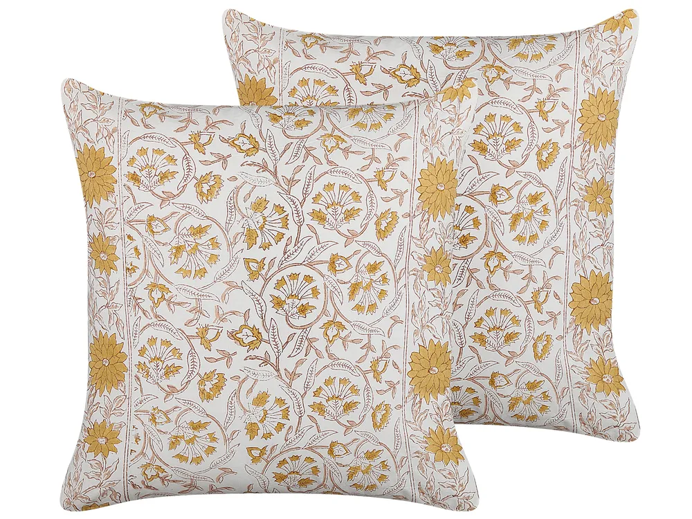 Dekokissen 2er Set CALATHEA 45 x 45 cm Baumwolle Gelb Blumenmuster