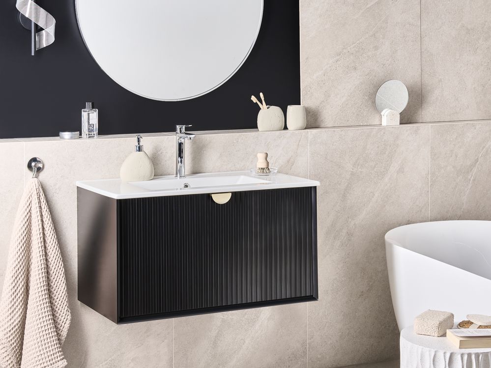 Meuble-lavabo mural avec vasque BONAIRE Noir