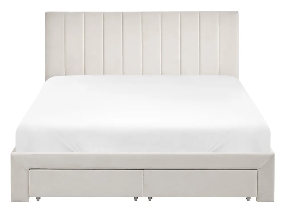 Krevet s ladicama LONZAC Samet Krem bijela 140 x 200 cm_1014769