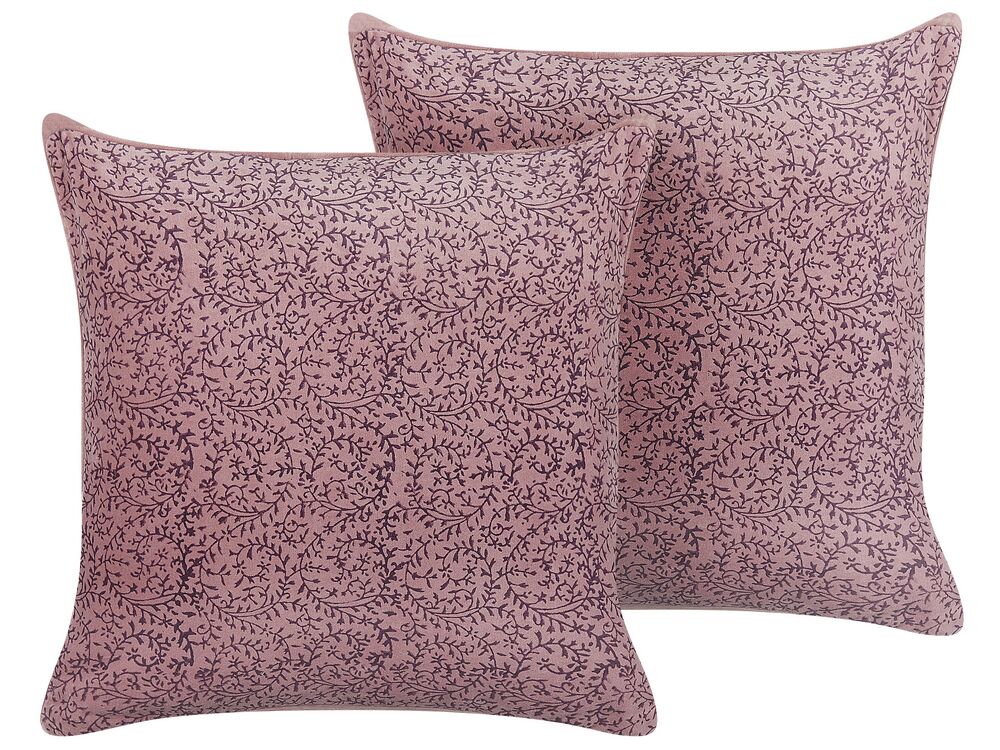 Set van 2 sierkussens ROMNEYA 45 x 45 cm Fluweel Roze bloempatroon