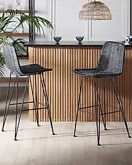 Set mit 2 Barstühlen CASSITA Rattan Schwarz_1171315