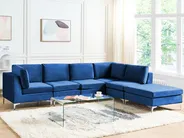 Modul Ecksofa 5-Sitzer EVJA mit Ottomane Samtstoff Marineblau linksseitig_859845