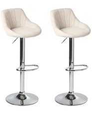 Set of 2 Bar Stools LUCCA Swivel Fabric Light Beige_1011495