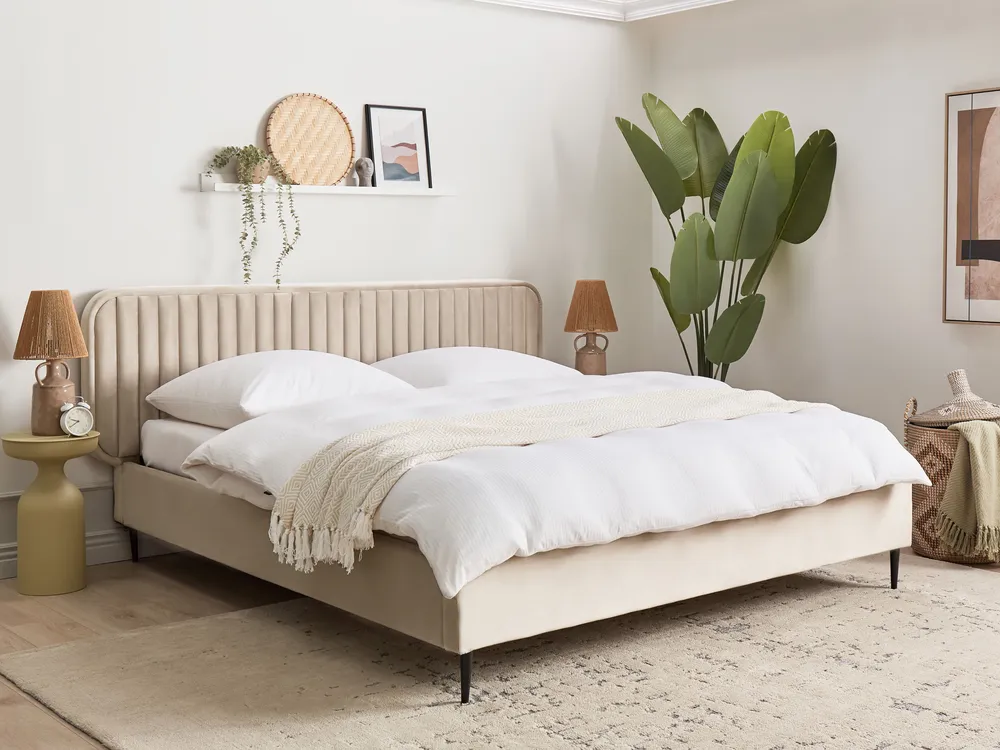 Bett mit Lattenrost Samtstoff BRIN 180 x 200 cm Taupe_1123425