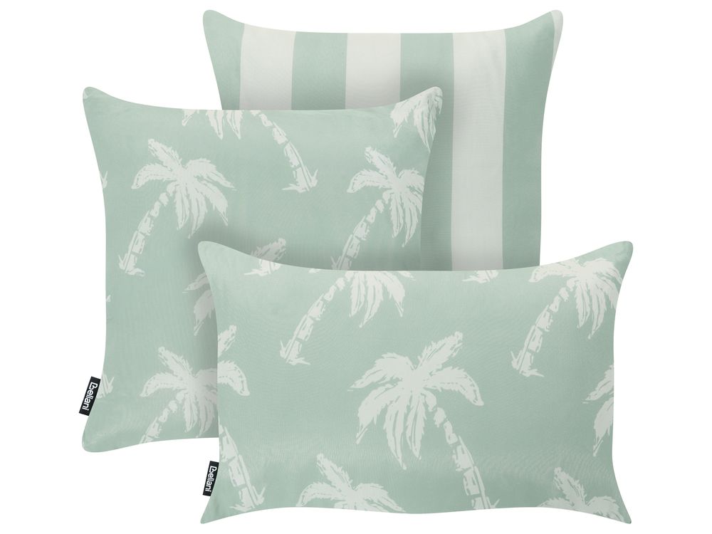 Gartenkissen 3er Set BONNETIA Pflanzenmuster 30 x 50 cm 45 x 45 cm Hellgrün
