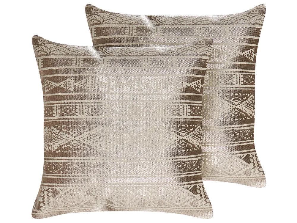 Dekokissen 2er Set OUJDA 50 x 50 cm Baumwolle Roségold Geometrisches Muster