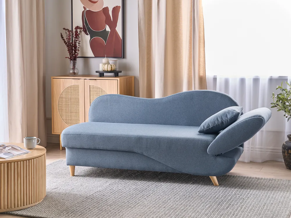 Right-Hand Chaise Longue MERI with Storage Faux Linen Dark Blue_881331