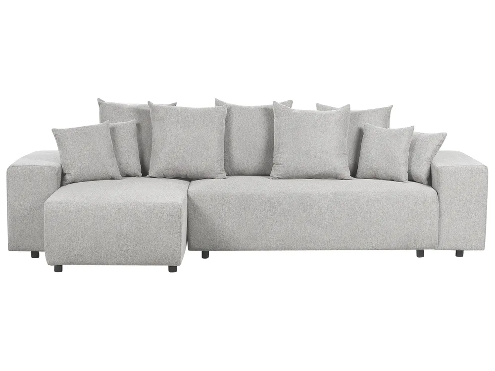 Eckschlafsofa 3-Sitzer LUSPA mit Stauraum Stoff Hellgrau rechtsseitig
