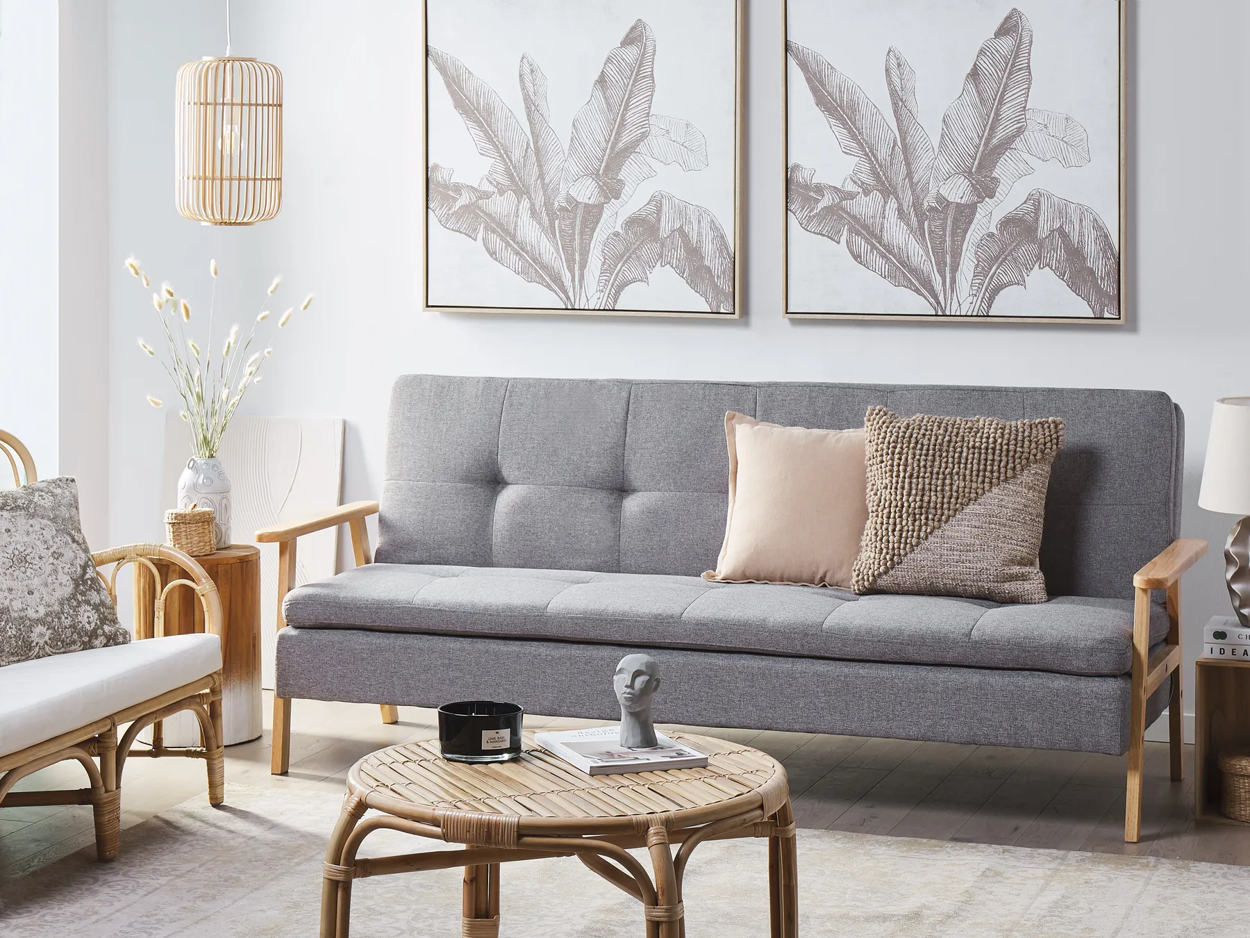 Sofa Bed 3 Seater TJORN Fabric Light Grey_813479