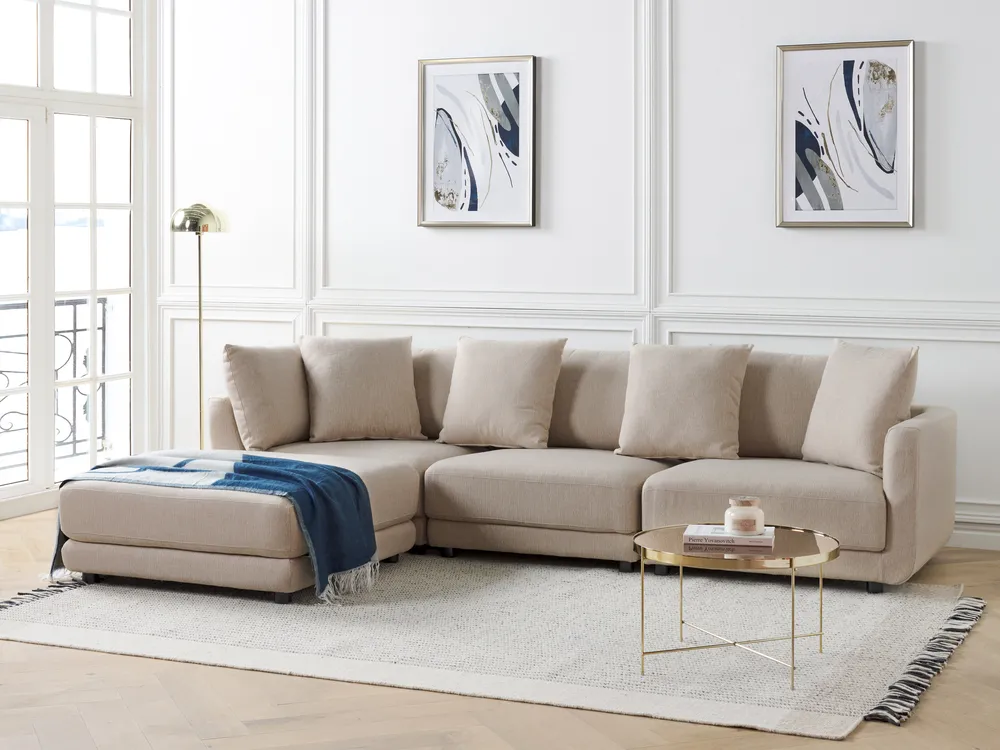 Sofa 3-Sitzer SIGTUNA mit Ottomane Stoff Beige