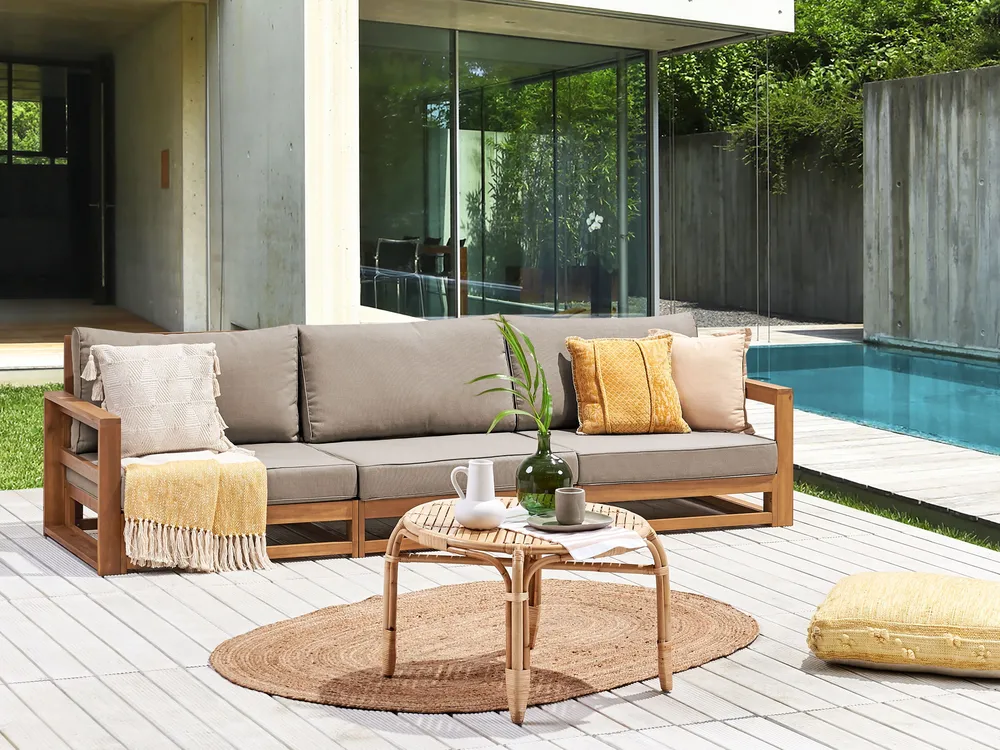 Gartensofa 3-Sitzer TIMOR modular zertifiziertes Akazienholz Hellbraun