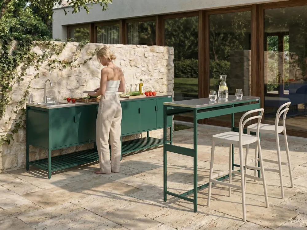 3 Piece Outdoor Kitchen Set with Sink MAENZA Green Metal_1045207