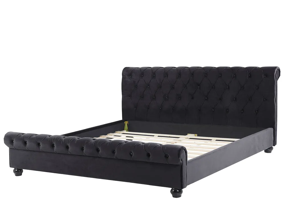 Bett mit Lattenrost Samtstoff AVALLON 180 x 200 cm Schwarz_694675