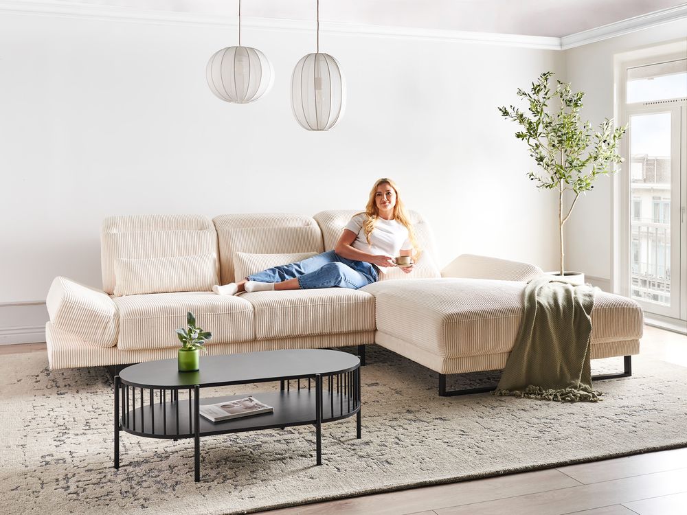 Corner Sofa 4 Seater IKAST Corduroy Beige Left Hand