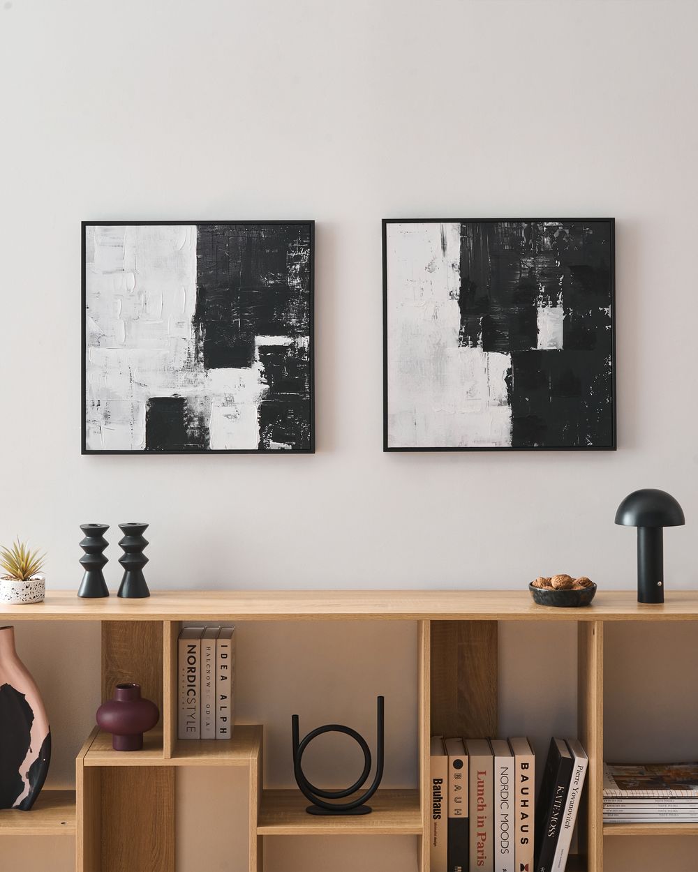 Lot de 2 toiles sur cadre CASHEL Motif abstrait Noir