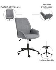 Chaise de bureau CASTILE Lin synthétique Gris foncé_1072517