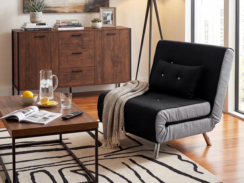 Kutijasta sofa za jednu osobu FARRIS Tkanina Crni_1149422