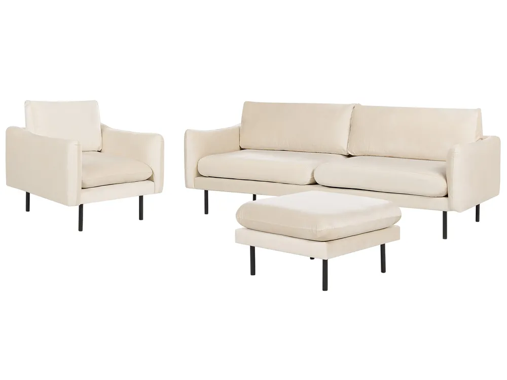 Sofa Set 5-Sitzer VINTERBRO mit Ottomane Samtstoff Hellbeige