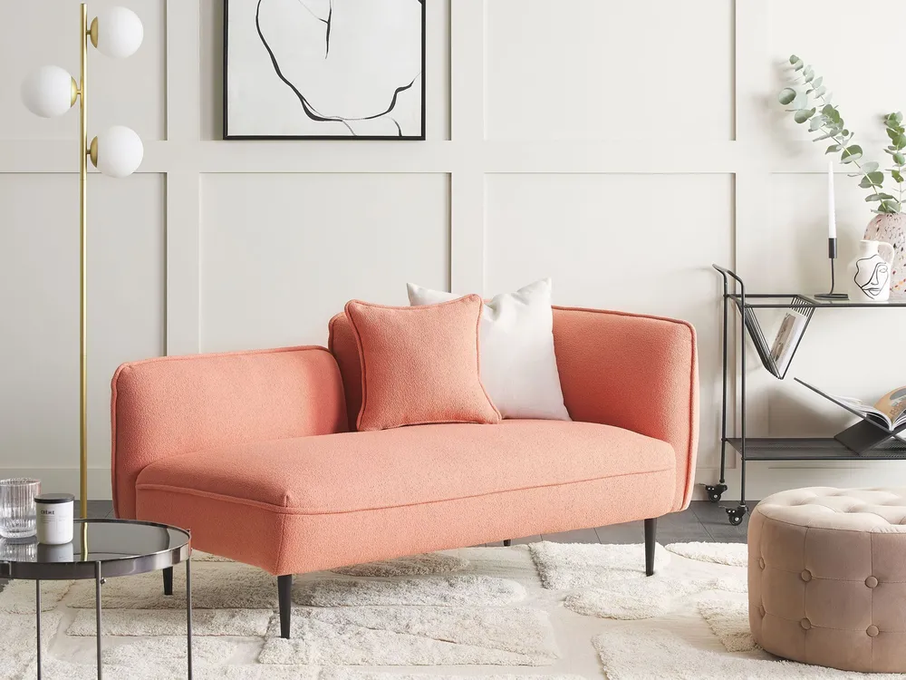 Rechtsseitige Chaiselongue CHEVANNES Bouclé Pfirsichrosa