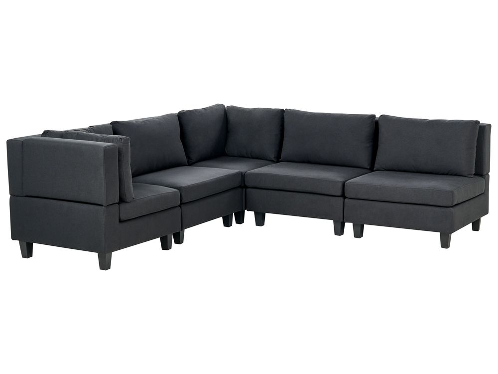 Modular Corner Sofa 5 Seater UNSTAD Fabric Black Right Hand