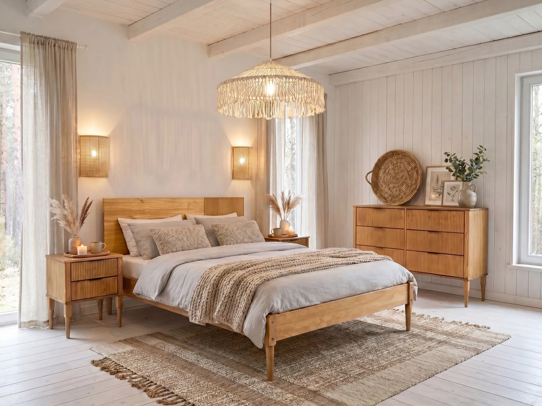 Bedroom Set Pine Wood FLAVIGNAC 140 x 200 cm (EU Double) Light Brown_1118465