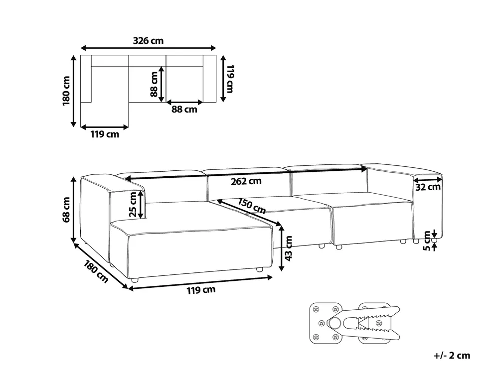 Modul Ecksofa 4-Sitzer ARDAL Stoff Beige rechtsseitig_947934