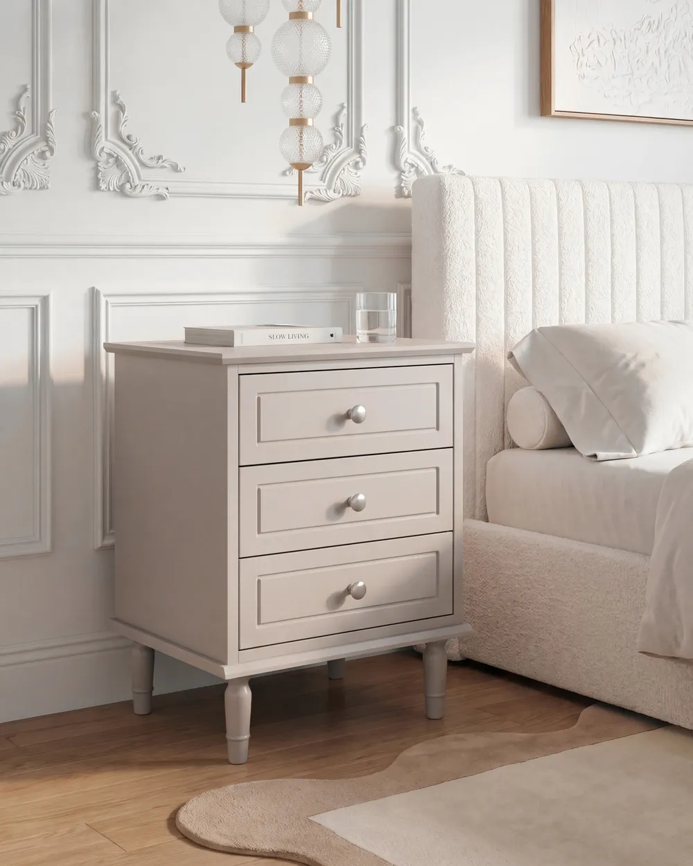 3 Drawer Bedside Table OBERON Beige