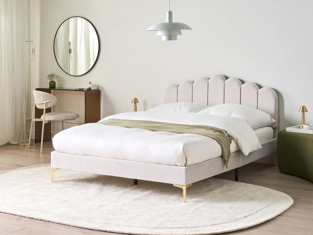 Bed Fluweel SAUVIAN 140 x 200 cm Gebroken wit