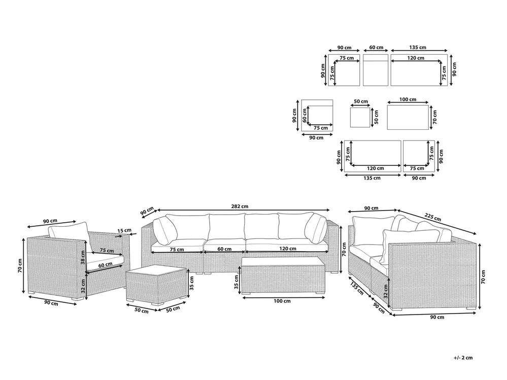 Lounge Set mit Tisch 8-Sitzer MAESTRO modular Polyrattan Hellbraun_776305