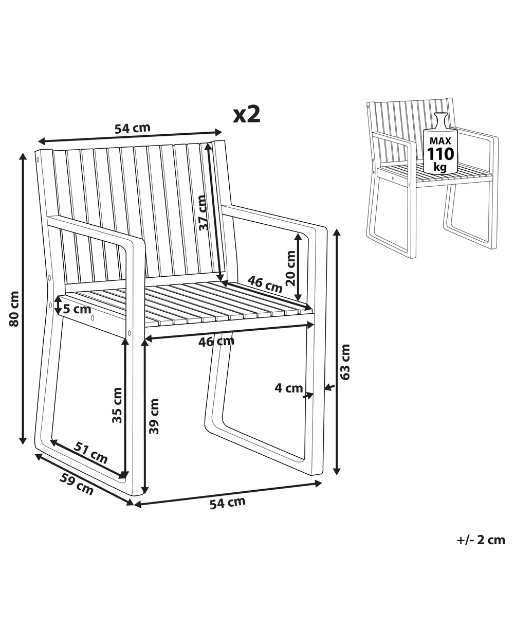 Gartenstuhl 2er Set SASSARI II zertifiziertes Akazienholz Hellbraun_923747