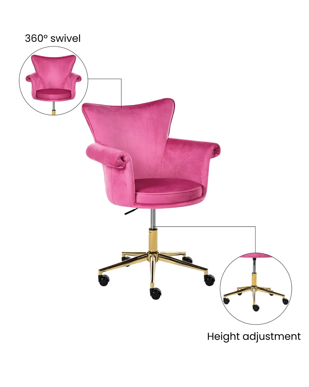 Desk Chair VELENCIA Velvet Fuchsia Pink_1065149