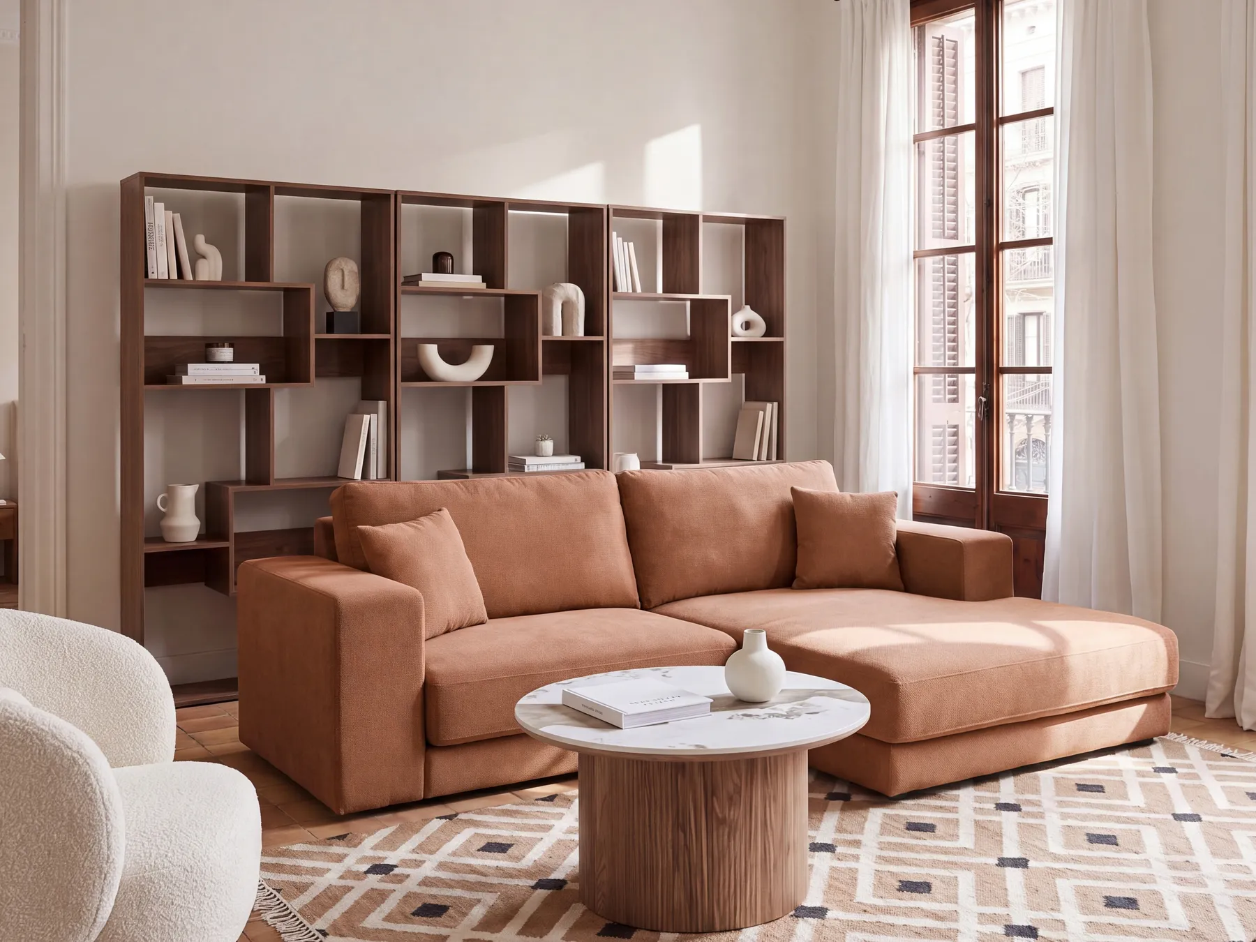 Corner Sofa 3 Seater LOFOTEN Fabric Light Red Left Hand_943488