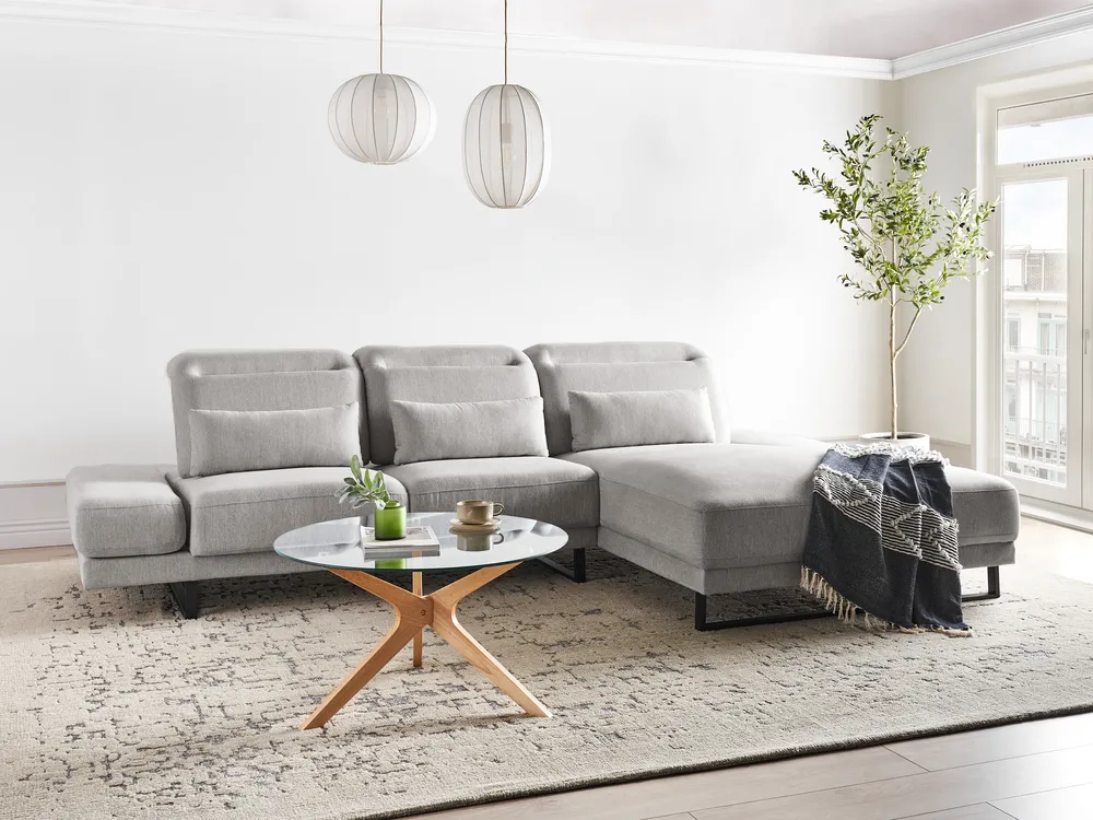 Ecksofa 4-Sitzer IKAST Stoff Hellgrau linksseitig_959799