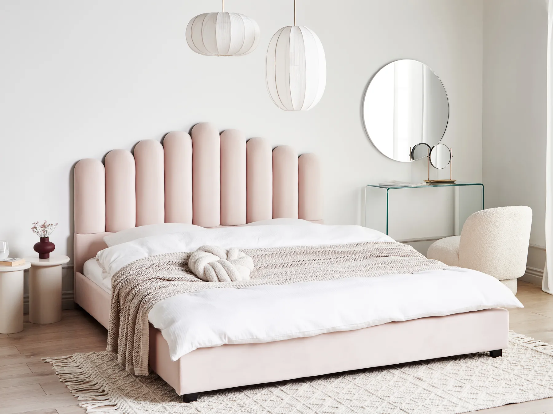 Wasserbett Samtstoff VINCENNES 180 x 200 cm Pastellrosa_974511