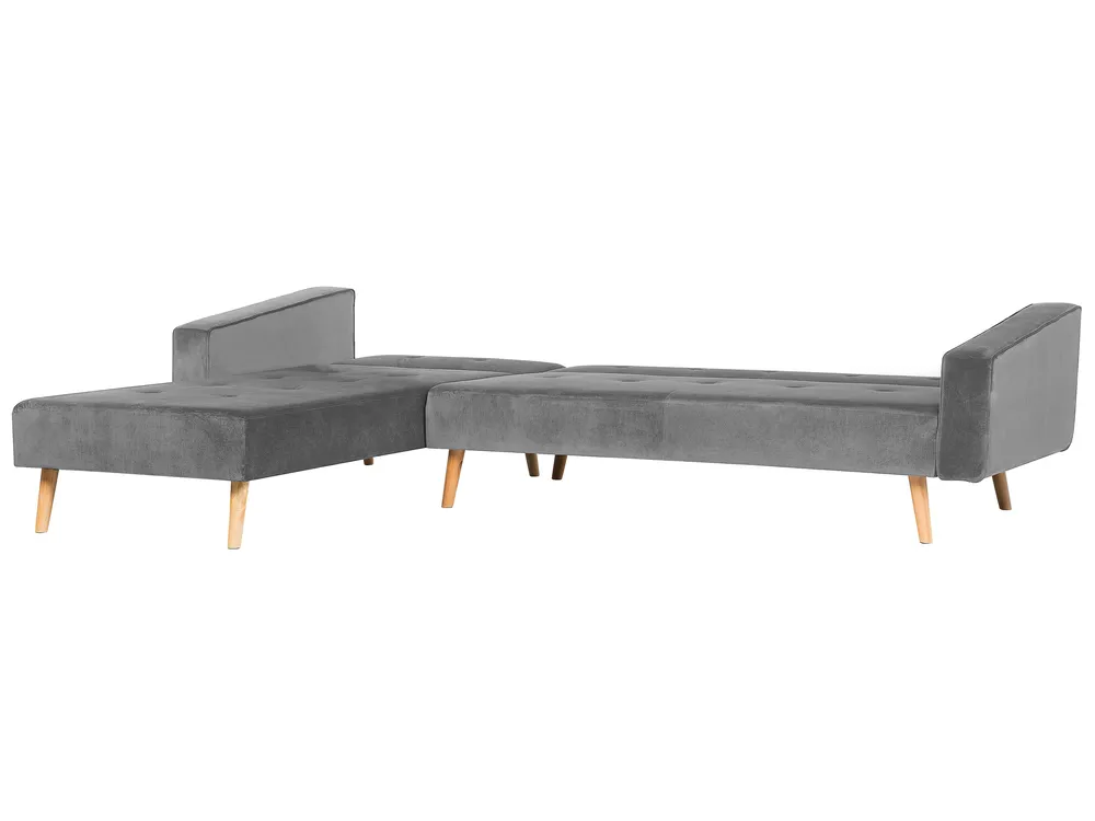 Eckschlafsofa 4-Sitzer VADSO Samtstoff Grau rechtsseitig_741044